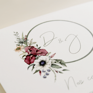 invitacion de boda original. invitacion con logotipo de flores. Modelo Lombardía I