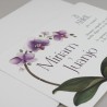 invitacion de boda original. invitacion con flores de acuarela de orquideas. invitacion con sobre blanco modelo Bali