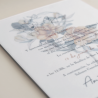 detalle Veladura de papel vegetal para invitación de boda con logotipo floral a una tinta. Alejandría II