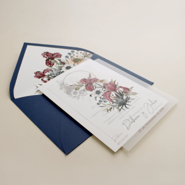 Invitacion de boda con papel vegetal. Veladura papel vegetal. Invitacion de boda azul klein. sobre forrado azul. Mod Lom II