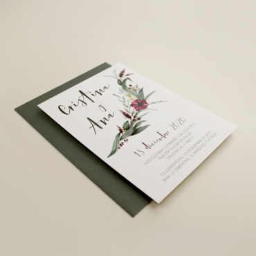 invitacion para bodas silvestres. invitacion con sobre verde olivo. veladura de papel vegetal para invitacion . Niza