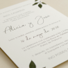 detalle Invitacion de boda original con hojas de acuarela. mod est I