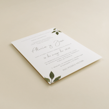 Invitacion de boda original con hojas de acuarela. mod est II