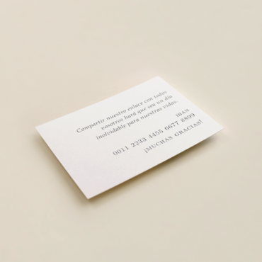 tarjeta informativa de invitación de boda. cara A. Modelo Ámsterdam
